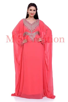 Новогодний Марокканский персиковый кафтан из жоржета Zari, выполненный из камня, индийское платье Farasha Abaya