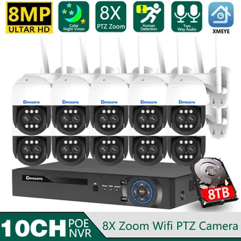 8MP Беспроводной Комплект Видеонаблюдения 4K NVR CCTV IP-камера WiFi Мини-Система Безопасности H.265 Plug & Play для Домашней PTZ-камеры 10CH iCSee
