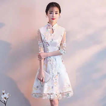 Новое свадебное платье Чонсам в Восточном стиле, Китайское Традиционное Женское Элегантное Ципао, Сексуальное Кружевное Длинное Платье в стиле ретро