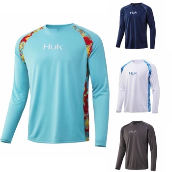 HUK Fishing Clothing, Производительная Футболка с длинным рукавом, Уличная Летняя Солнцезащитная Рубашка UPF 50, Анти-УФ,Рыболовная Рубашка, Дышащие Топы