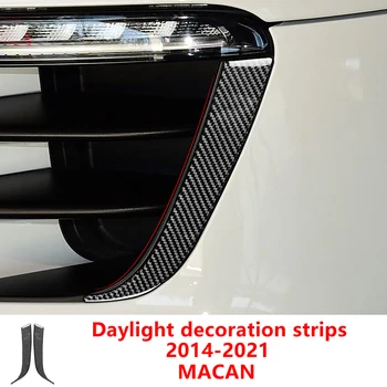 2 шт. Решетка Радиатора, полосы для украшения при дневном свете, автомобильные наклейки из углеродного волокна Для 2014-2021 Porsche Macan, внешние аксессуары