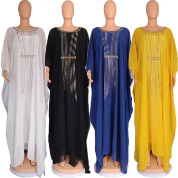 Африканское Женское мусульманское платье Абайя из 2 предметов, Свободный шифоновый кафтан, Марокканский халат Дашики, индийское платье для женщин