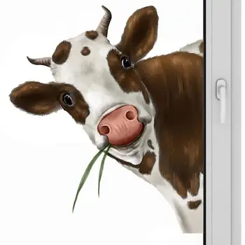 Наклейка На Окно Коровы Реалистичные Наклейки С Принтом Выглядывающей Коровы Интересные Забавные Наклейки На Стену С Принтом Выглядывающей Коровы Наклейки На стены Коровы Наклейки На Окна Цепляются