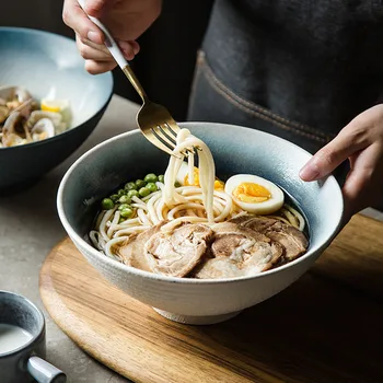 Керамическая миска в японском стиле, уникальная лапша, большая салатница, креативная ресторанная посуда