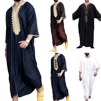 Мусульманские мужчины Джубба Тобе Исламская одежда Рамадан Мужское платье Абайя Длинный Халат Саудовская одежда Мусульманский Кафтан Jubah Dubai Dress MY903