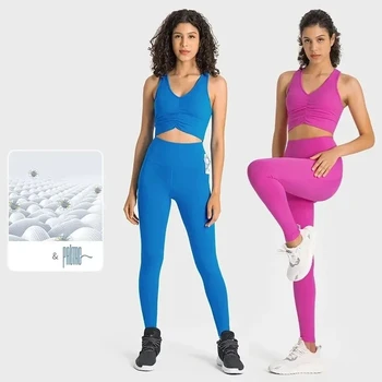 Новый набор для упражнений для йоги, противоударный собирающий бюстгальтер, сексуальный дизайн с открытой талией, узкая талия, высокая талия, подтягивающие бедра, длинные брюки, комплект