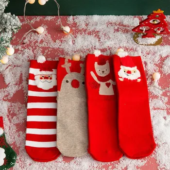 Новые поступления, Рождественский подарок, Кавайные милые носки, Женские носки, Зимние теплые красочные мягкие Хлопковые милые Носки с Оленями Санта-Клауса для девочки