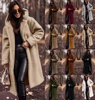 Осенне-зимнее Модное Длинное женское шерстяное пальто чистого цвета с длинным рукавом 2023