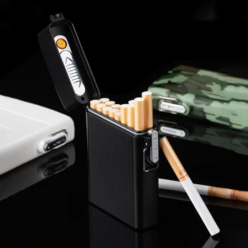 Открытый Водонепроницаемый портсигар, зажигалка, 16 шт., сигареты, зарядка через USB, Ветрозащитная катушка, зажигалка, Коробка для сигарет, мужские подарки