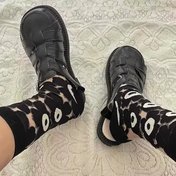 Женские носки в корейском стиле с милыми цветами Лолиты, прозрачные стеклянные шелковые носки, летние тонкие черные белые женские кальцетины, подарок для девочек