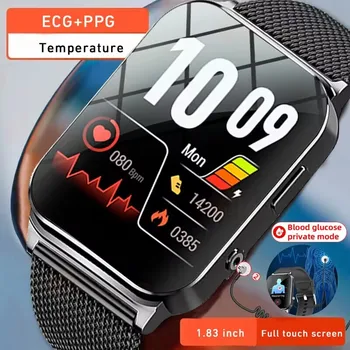 2023 Новые Смарт-Часы ECG + PPG Для Мужчин, 24 часа, Пульсометр, Измеритель Артериального давления, Температуры, Неинвазивный Датчик Уровня Глюкозы в крови, Умные Часы Для Мужчин