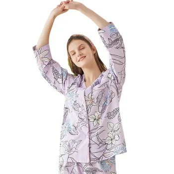 2023 Новый Весенне-летний Хлопковый пижамный комплект, Женская пижама Высокого Качества с Длинным рукавом и Цветочным принтом, Комплекты ночных Штанов для Сна