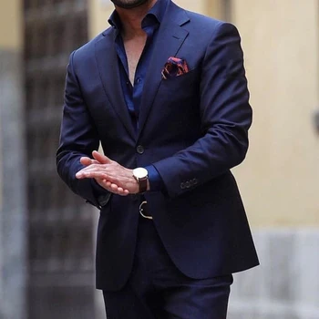 Темно-синий мужской костюм Slim Fit, свадебный смокинг из 2 предметов для Жениха, деловой мужской модный официальный пиджак с брюками, Новое поступление 2023