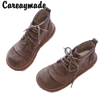 Careaymade-Большие ботинки в стиле ретро, женская обувь на толстой подошве, женские ботинки на шнуровке в стиле колледжа, повседневные ботинки, японские короткие ботинки