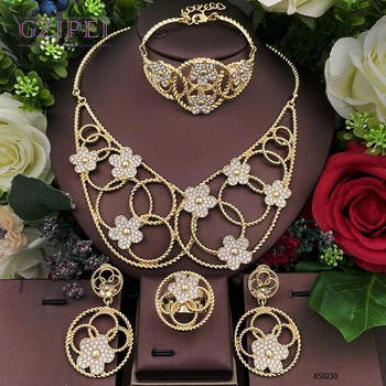 Новые Наборы ювелирных изделий Золотого цвета из Дубая Для женщин, Ожерелья из 18-каратного золота с цветочным покрытием, украшения для свадебной вечеринки