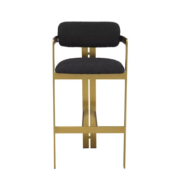 Изготовленный на заказ итальянский легкий роскошный бараний флис из флисовой ткани из нержавеющей стали, барный стул для гостиной, барная спинка, подлокотник, высокий барный стул, барный стул