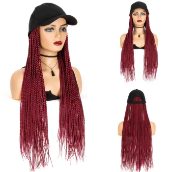 WIGERA Длинный 24-дюймовый плетеный синтетический парик с бейсбольной кепкой, Горячая распродажа, двухнитевые весенние косички, Ошибка # Наращивание волос со шляпой