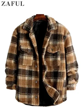 Куртка для мужчин, клетчатая рубашка из пушистого флиса, куртка с карманом на пуговицах, пальто из искусственного меха Шерпа, осенне-зимняя уличная одежда, новинка