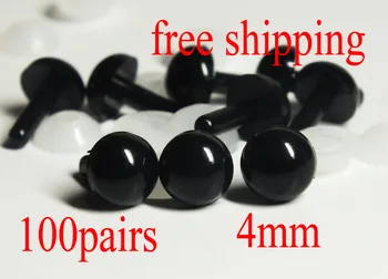 4 мм Черные пластиковые защитные глазки 100 пар Черных игрушек-кукол, изготовленных своими руками