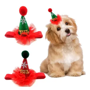 Рождественские шапочки для собак и кошек, Кошачья шляпа с кружевом, Регулируемый ремень для ухода за собакой, аксессуары для волос для маленьких собак и щенков, Товары для домашних животных