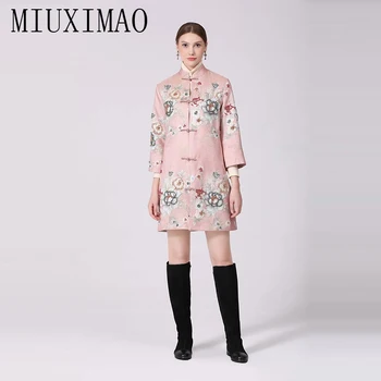 MIUXIMAO 2022 Высококачественное осенне-зимнее элегантное пальто с бриллиантами, однобортное модное пальто с вышивкой, женская одежда