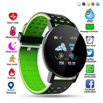 119plus Смарт-часы с цветным экраном Bluetooth Часы Для Мужчин И Женщин, Фитнес-часы, Пульсометр, Кровяное давление, Спортивный Водонепроницаемый Браслет
