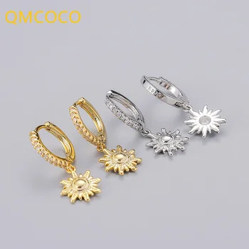 QMCOCO, Серьги-кольца серебристого цвета в стиле панк, Женская Новая тенденция, Элегантный Сладкий сверкающий Циркон, подвеска в виде Солнца, Украшение для Невесты, пряжка для ушей