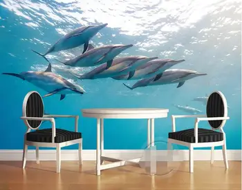 3d обои пользовательские фрески нетканые 3D обои для комнаты 3 d мир океана фрески с дельфинами фото 3d настенные обои