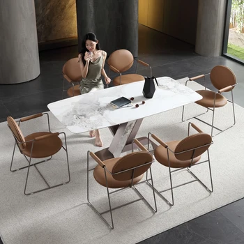 Обеденный стол из шифера Прямоугольный в гостиной Роскошный Дизайн каменного основания Итальянский минимализм Мебель для дома Tavolino Da Salotto