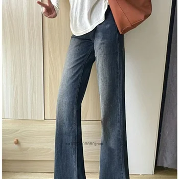 Новые винтажные модные уличные джинсы Y2k для девочек, осенние Свободные повседневные прямые брюки, женские брюки в корейском стиле Харадзюку
