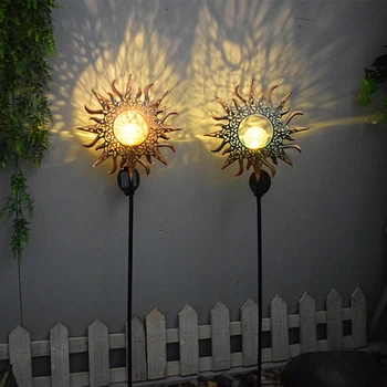 Солнечная лампа для газона, Уличная лампа для заземления во дворе, лампа для кемпинга, светодиодное пламя, Солнце, Луна, Железный художественный пейзаж, декоративная лампа
