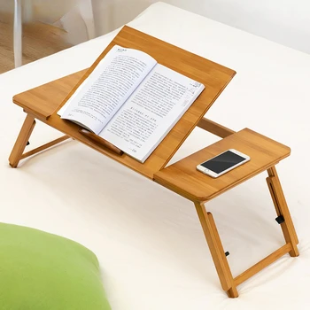 Бамбуковый столик для ноутбука, Прикроватный поднос для завтрака со складными ножками, Портативный Стол на коленях, подставка для ноутбука, держатель для чтения для дивана-кровати