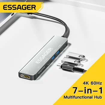 Essager 7 в 1 USB C Концентратор PD 78 Вт USB 2.0 Type C-HDMI-Совместимая док-станция Для ноутбука Macbook, Высокоскоростной Разветвитель, Коробка