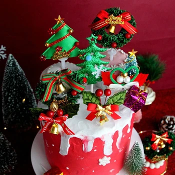 Рождественский топпер для торта, Рождественская вечеринка, украшение Рождественского торта, Рождественский венок, украшение торта на Новый год, топпер для рождественской елки