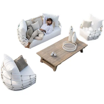 Скандинавский уличный диван, набор для террасы, вилла, стол с водонепроницаемым солнцезащитным кремом, садовая мебель