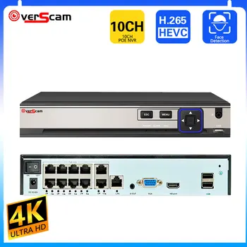 Overscam H.265 10CH 4MP 5MP 1080P 4K POE NVR Аудиовыход Сетевой Видеомагнитофон Видеонаблюдения До 16CH Для POE IP-камеры