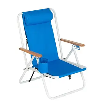 Портативный высокопрочный пляжный стул с регулируемым подголовником синего цвета