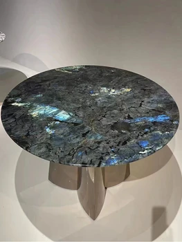 Натуральный мрамор, современный, простой, высококачественный круглый стол с поворотным столом, элитный роскошный стол из голубого нефрита, роскошный каменный стол