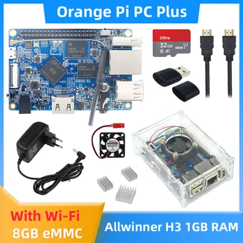 Orange Pi PC Plus с WiFi 8 ГБ EMMC Flash H3 Четырехъядерный процессор 1 ГБ оперативной памяти Поддержка ОС Android Debian Ubuntu Дополнительный чехол для OPI PC Plus
