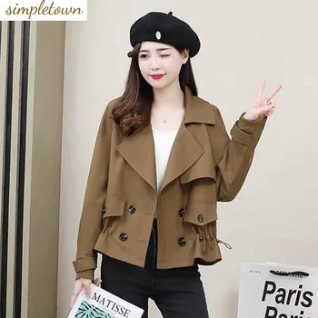 2023 Новое осенне-зимнее пальто, женская корейская версия, Свободный короткий модный тренч, демонстрирует высокую универсальность
