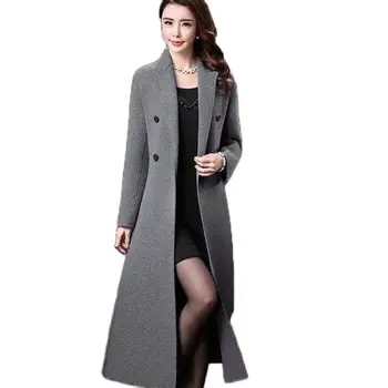 Модное шерстяное пальто выше колена для мамы, женское Зимнее Новое Однотонное Тонкое Темпераментное Элегантное Шерстяное Пальто-тренч