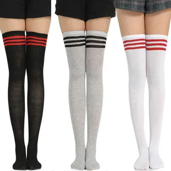 Женские чулки, Сексуальные носки, полосатые теплые чулки до бедра, зимние носки до колена с юбкой для девочек, Мода 2020
