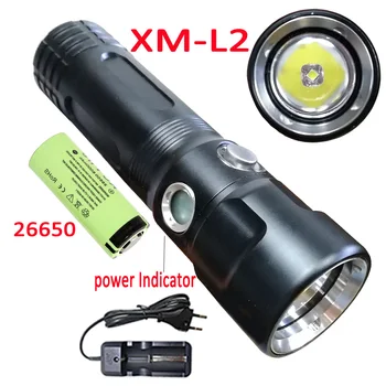 Подводный светодиодный фонарик XM-L2 для дайвинга, 3 режима, водонепроницаемый фонарь для подводного плавания, лампа Lanterna + 26650 + зарядное устройство
