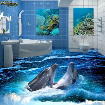 beibehang, фото на заказ, настенные обои с рисунком дельфина, 3D стерео, украшение пола в ванной, картина papel de parede