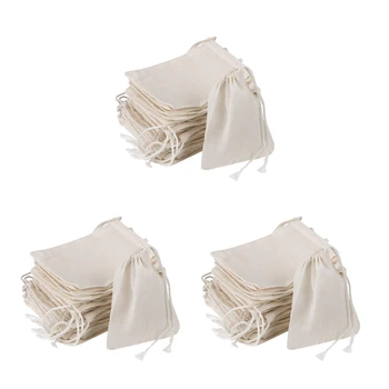300 Шт. хлопчатобумажные сумки с завязками, муслиновые пакеты, пакетики для заварки чая (4x3 дюйма)