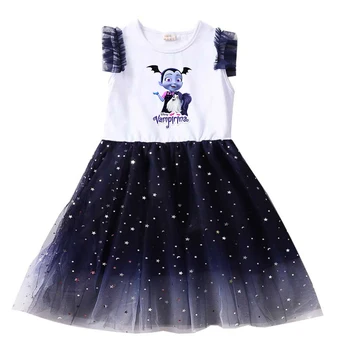 Летние Детские платья Disney Vampirina для девочек, детское платье Принцессы с короткими рукавами и героями мультфильмов, Детские сетчатые платья для выпускного вечера