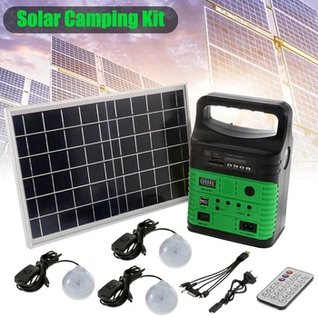 Комплект системы солнечного генератора с 3 светодиодными блоками, дистанционное управление, Радио FM, Солнечная панель мощностью 10 Вт, светодиодное освещение для наружной кемпинговой палатки