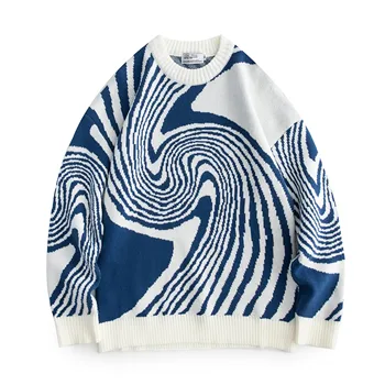 2023 Геометрическое кольцо, жаккардовый трикотаж, верхний пуловер, свитер для мужчин и женщин, винтажный осенне-зимний свитер с круглым вырезом в стиле преппи