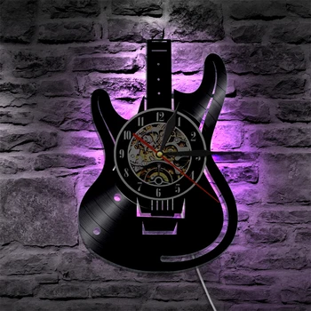 Reloj de pared LED con disco de vinilo, diseño moderno, tema Musical, guitarra, decoración del hogar