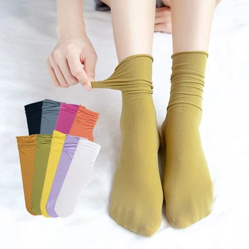 5 Пар Женских Тонких Свободных Носков, Летние Фиолетовые Нейлоновые носки до колена, Японская мода, стиль колледжа, сплошной цвет
